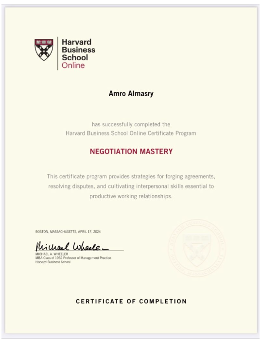 شهادة Harvard Business School Online — Negotiation Mastery